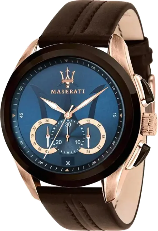 Montre Homme Maserati Traguardo R8871612024 Cadran chronographe bleu Bracelet en cuir marron