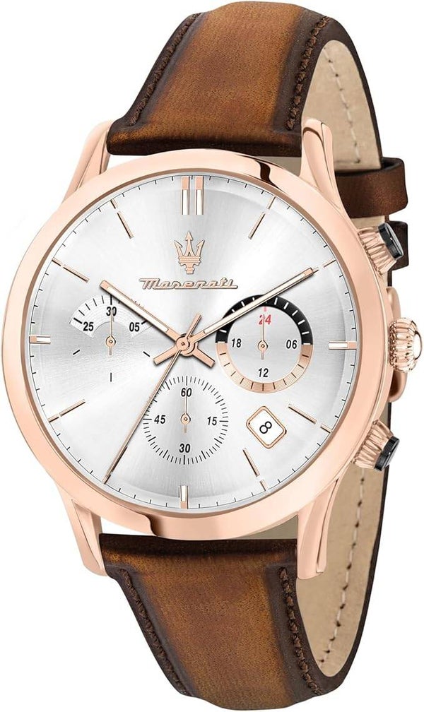 Montre Homme Maserati, Collection Ricordo, à Quartz, chronographe, en Acier, PVD Or Rose et Cuir - R8871633002