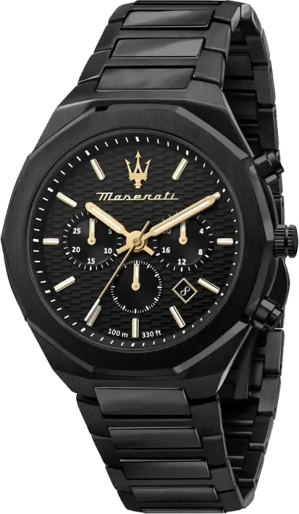 Montre Homme Maserati Stile R8873642005 Chronographe Cadran Noir Bracelet en acier inoxydable noir