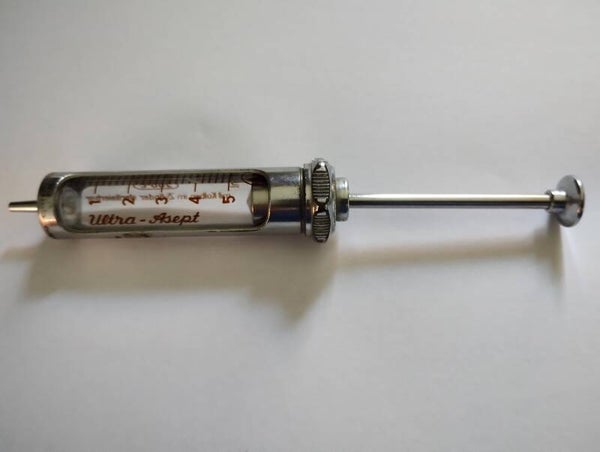 Ultra-Asept 5cc Glass and Metal Record Syringe - Tested & Working