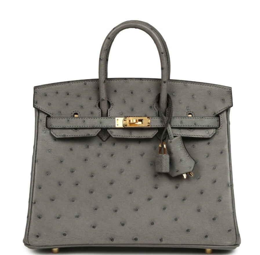 Hermes Birkin 25 Gris Meyer Ostrich Gold Hardware