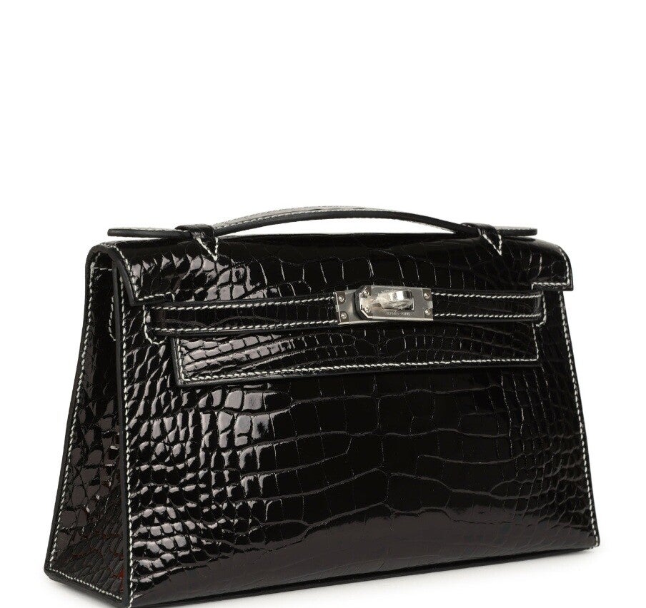 Hermes Special Order (HSS) Kelly Pochette Black Verso Shiny Alligator