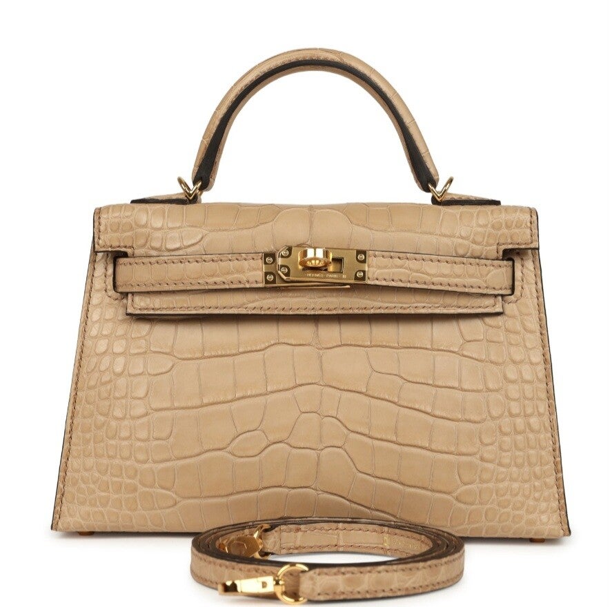Hermes Kelly Sellier 20 Chai Matte Alligator Gold Hardware
