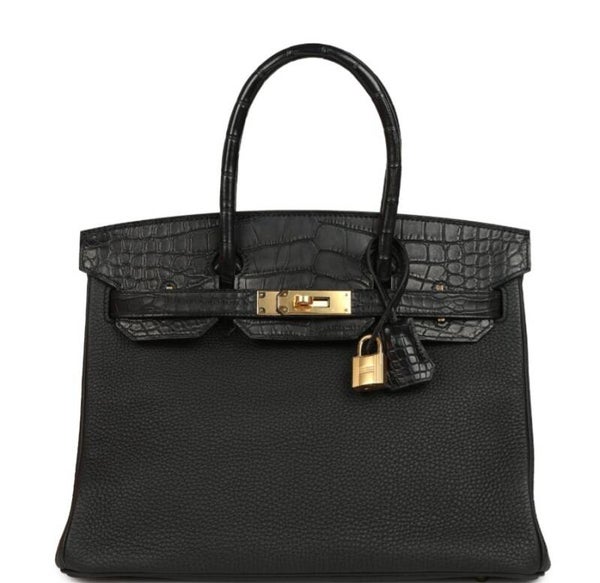 termes Birkin 30 Black Toga and Matte Alligator Touch Gold Hardware
