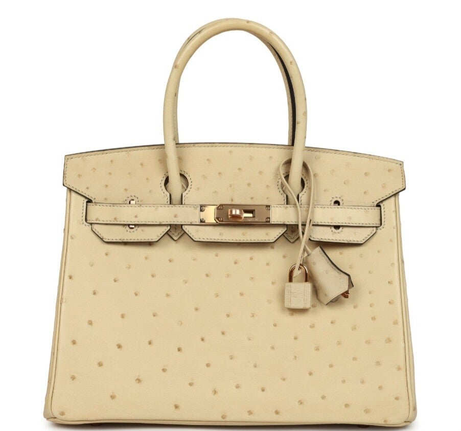 Hermes Birkin 30 Parchemin Ostrich Rose Gold Hardware