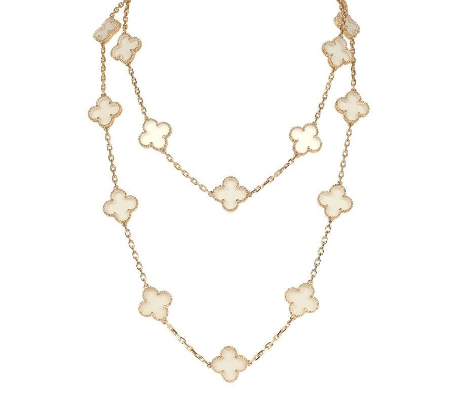 Van Cleef & Arpels Vintage Alhambra Clear Rock Candy Crystal 20 Motif Necklace 18K Yellow Gold