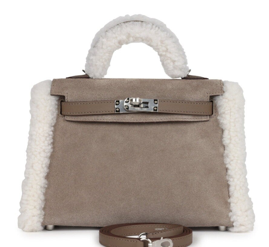 Hermes Teddy Kelly 20 Gris Caillou and Etoupe Swift Palladium Hardware