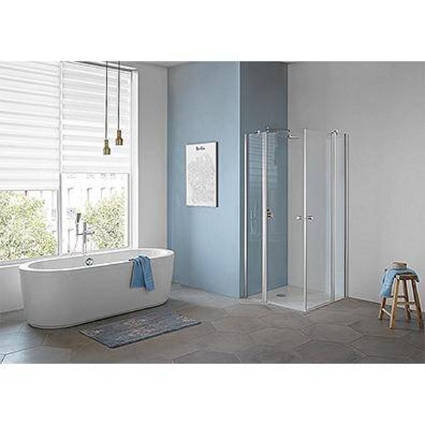 Eck-Duschkabine TwiggyPlus 2 Pendeltüren und 2 Glas-Fixteile mit 2 Stabilisierungsstangen
