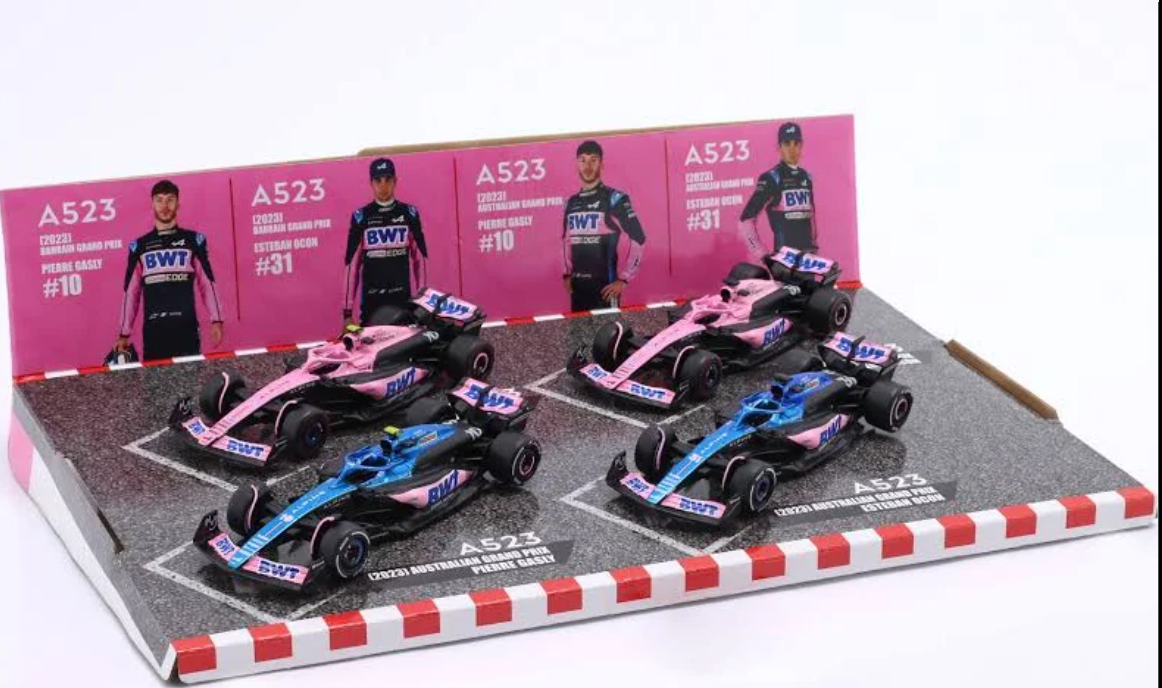 4-Car Set Gasly #10 & Ocon #31 Alpine A523 (F1 2023, 1:43, Bburago)