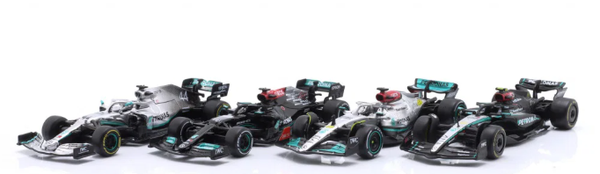 4-Car Set Hamilton #44 & Russell #63 Mercedes W14 (F1 2023, 1:43, Bburago)