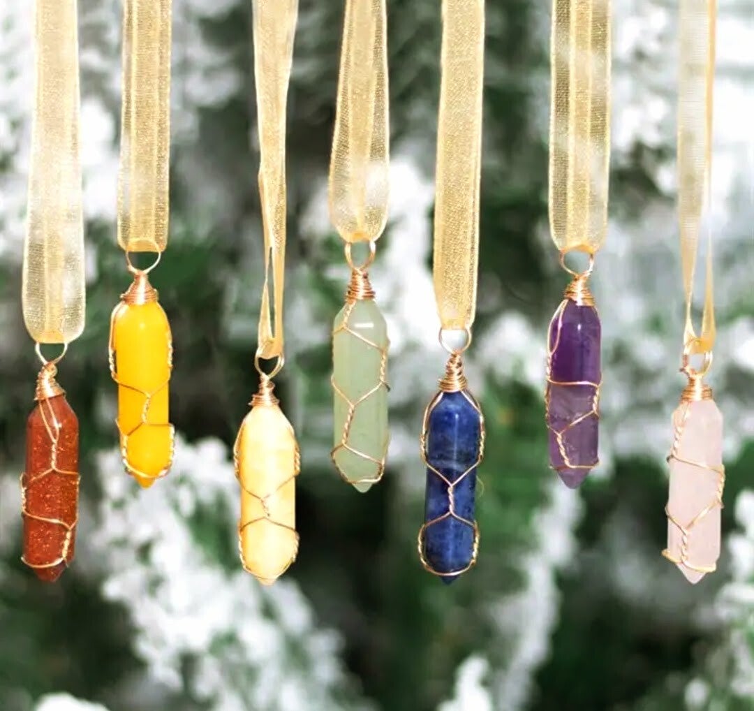 Set of Seven Gemstone Tree Decorations