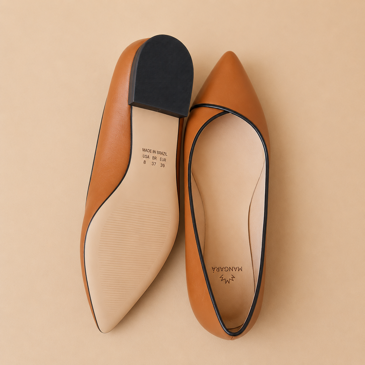 Ballerines en cuir camel