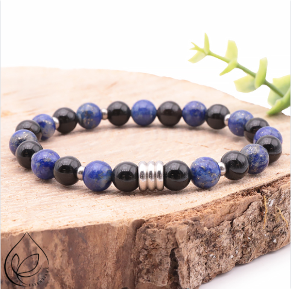 Bracelet célyos collection essentiana argenté , lapis-lazuli , onyx A