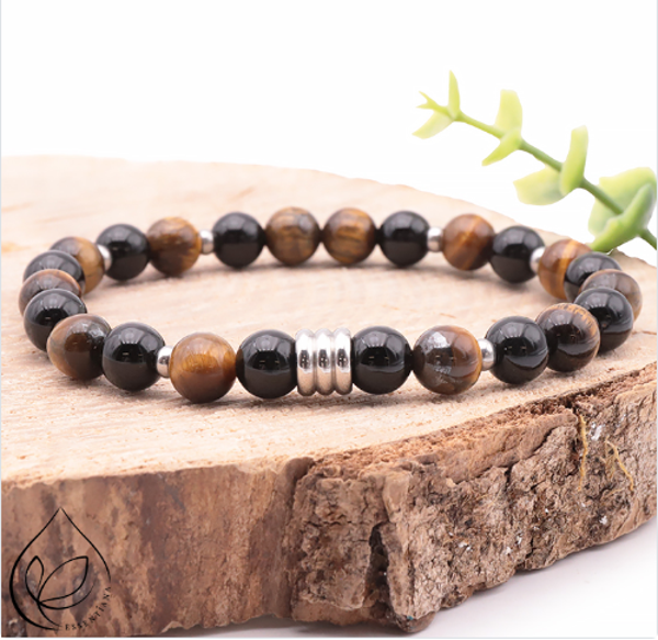Bracelet  collection  essentiana argenté Œil de tigre , onyx A