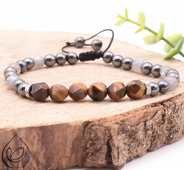 Bracelet vibe collection essentiana,  labradorite , oeil de tigre , hématite , A