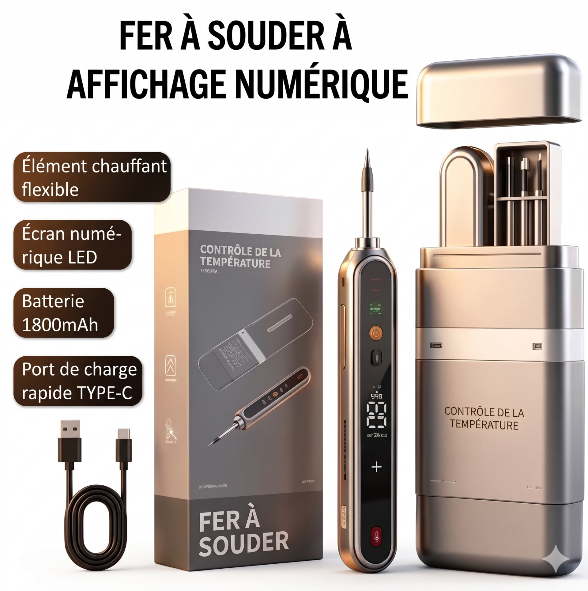 Fer à souder intelligent sans fil USB, température réglable, numérique, Type-C, portable, sans fil, outil de réparation par soudage, 5V 3A, chauffe rapide