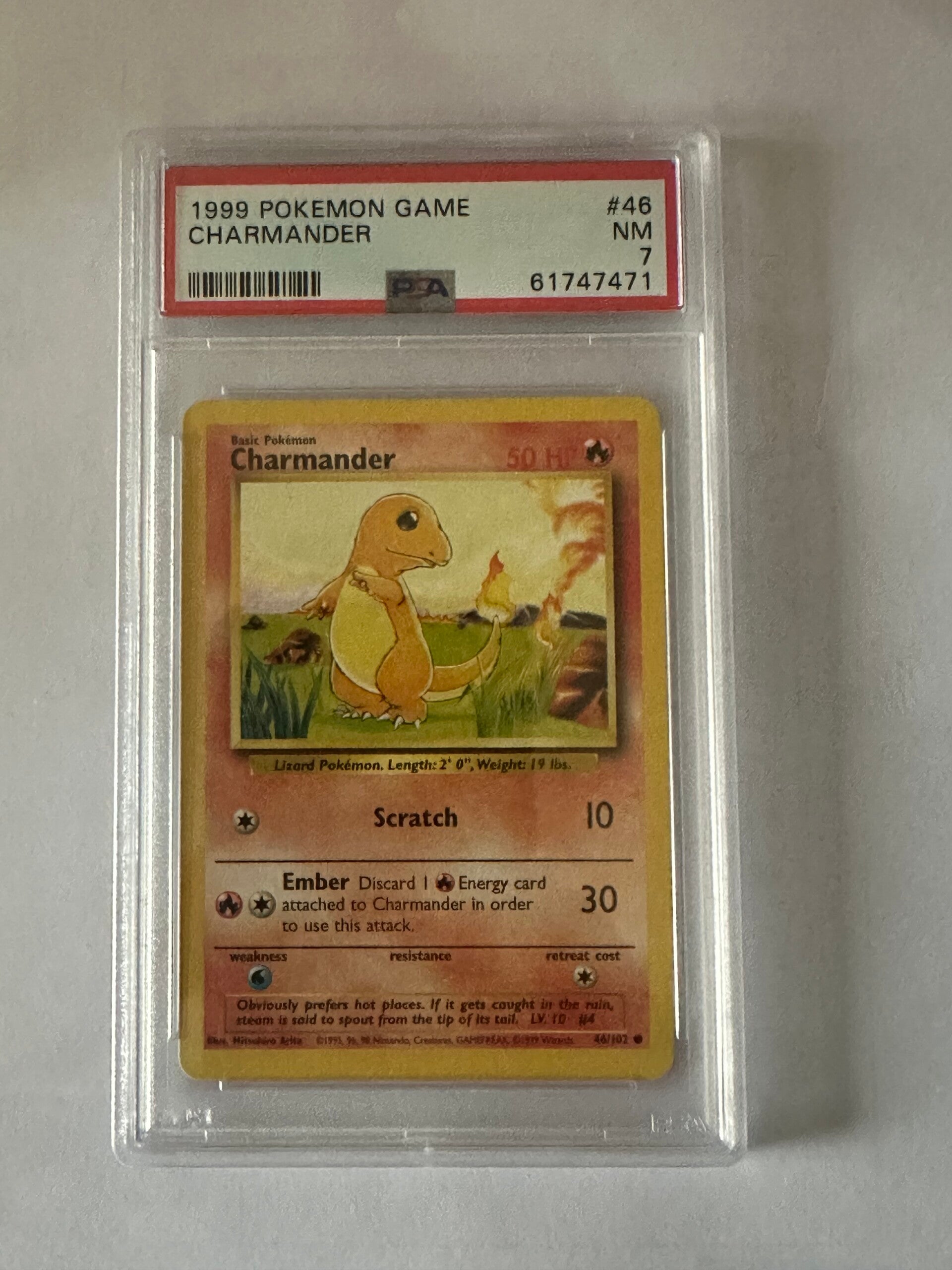 Charmander 1999 Pokémon Game (Base Set), PSA 7