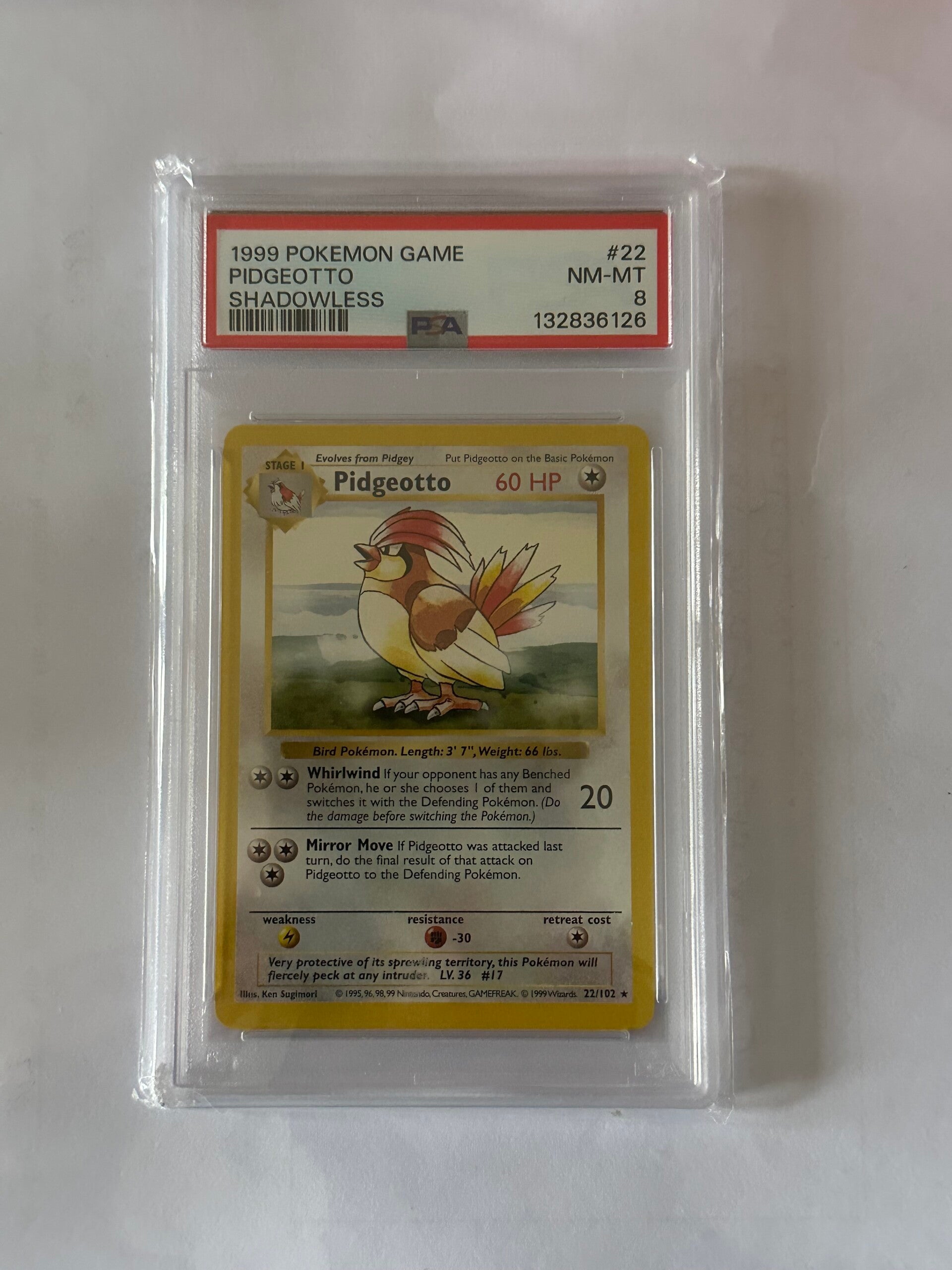 Pidgeotto 1999 Pokémon Game (Base Set) - Shadowless PSA 8