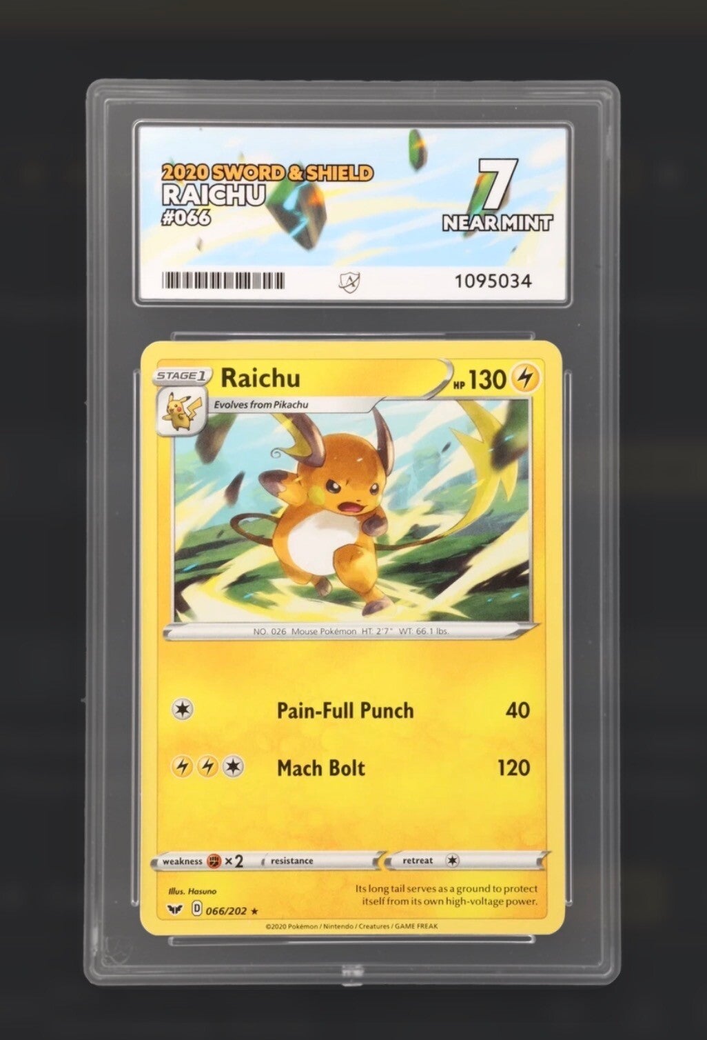 Pokemon 2020 Sword & Shield: Raichu #066 - Ace Graded 7 (Near Mint) Rare