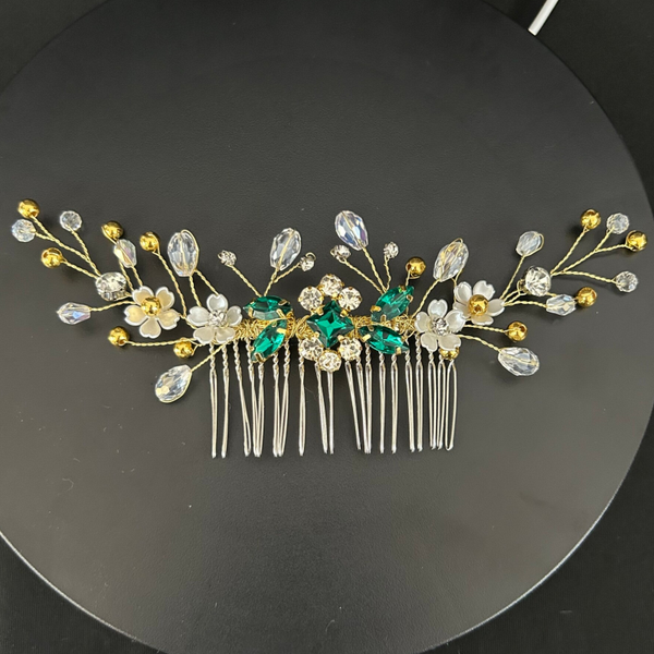 Green and gold hair comb