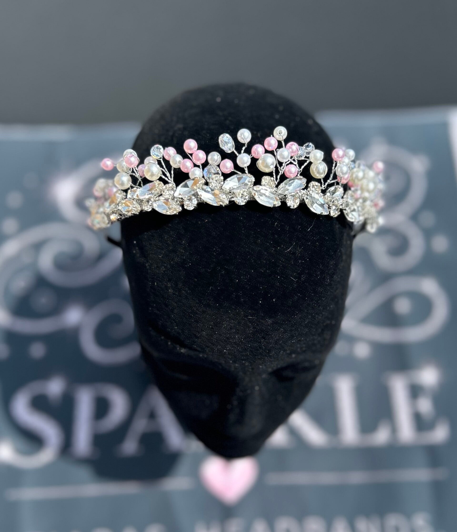 Silver and pink beaded tiara