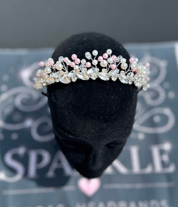 Silver and pink beaded tiara