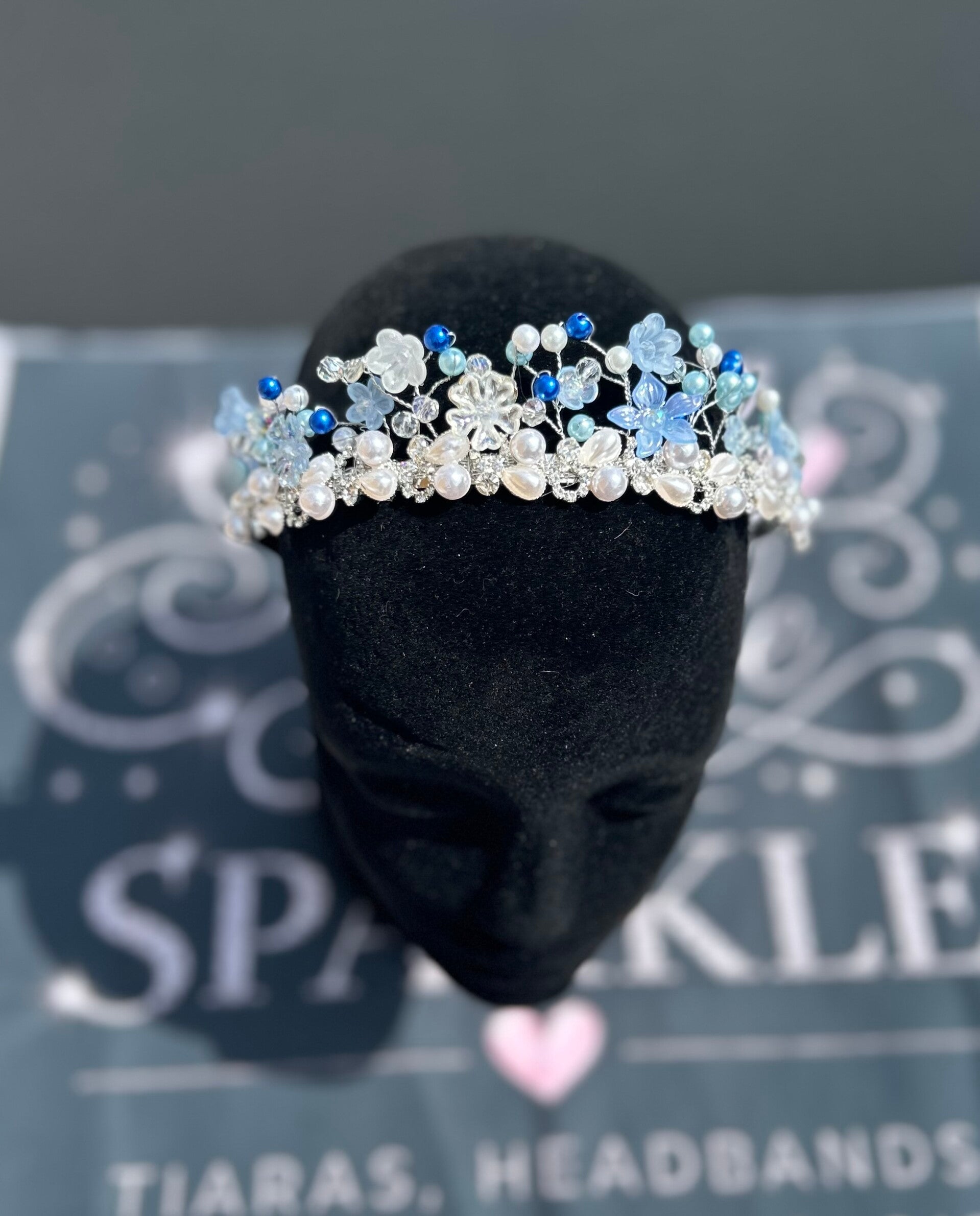 Blue and white beaded Tiara
