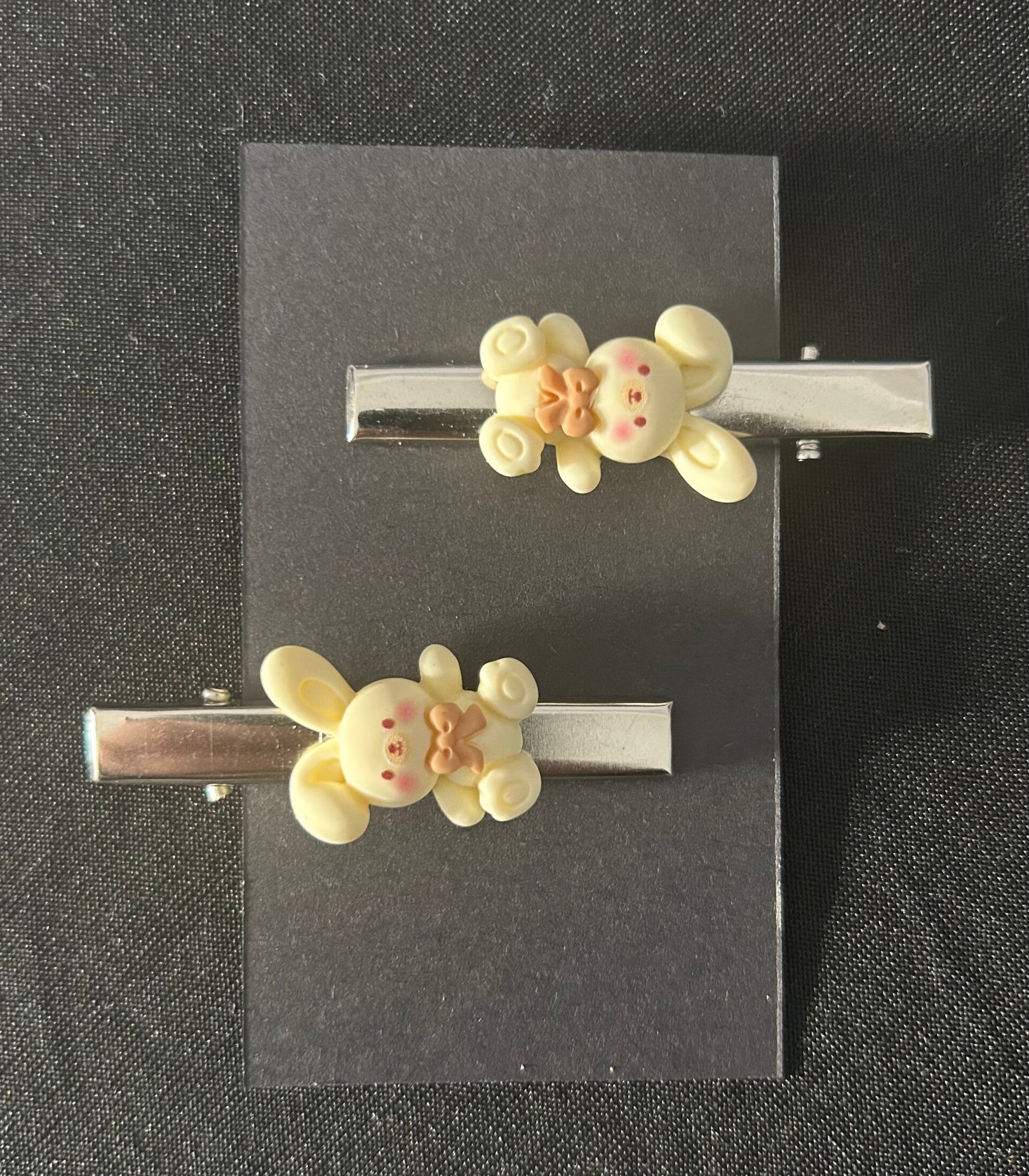 Cream rabbit hair clips