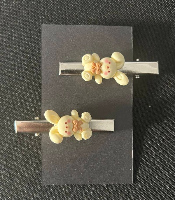 Cream rabbit hair clips
