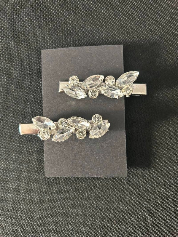 Silver beaded hair clips