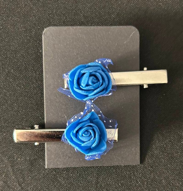 Blue rose hair clips