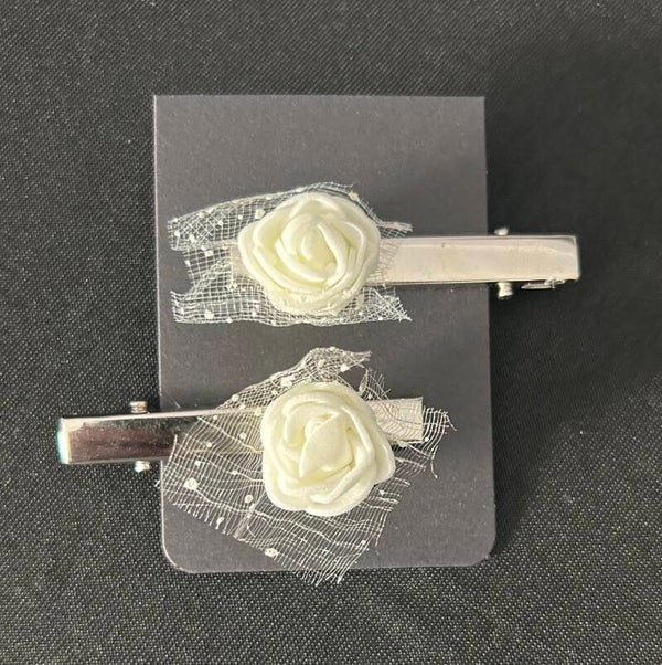 White rose hair clips