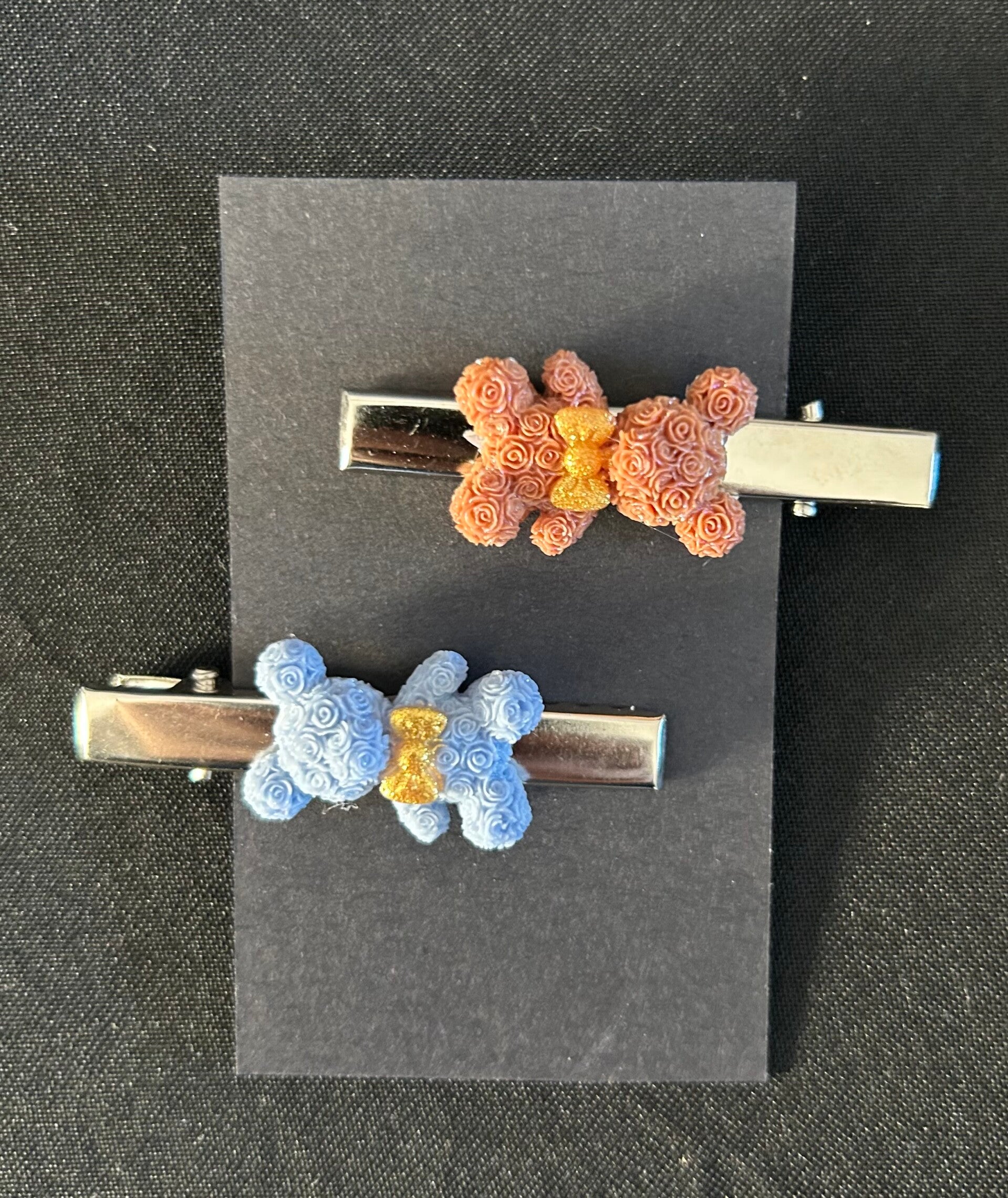 Blue and brown hair clips