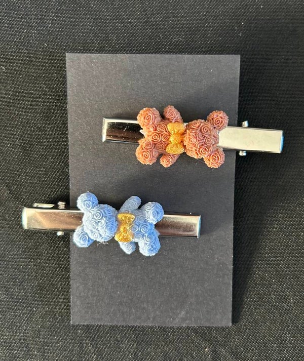 Blue and brown hair clips