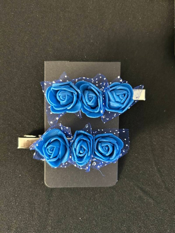 Blue rose hair clips