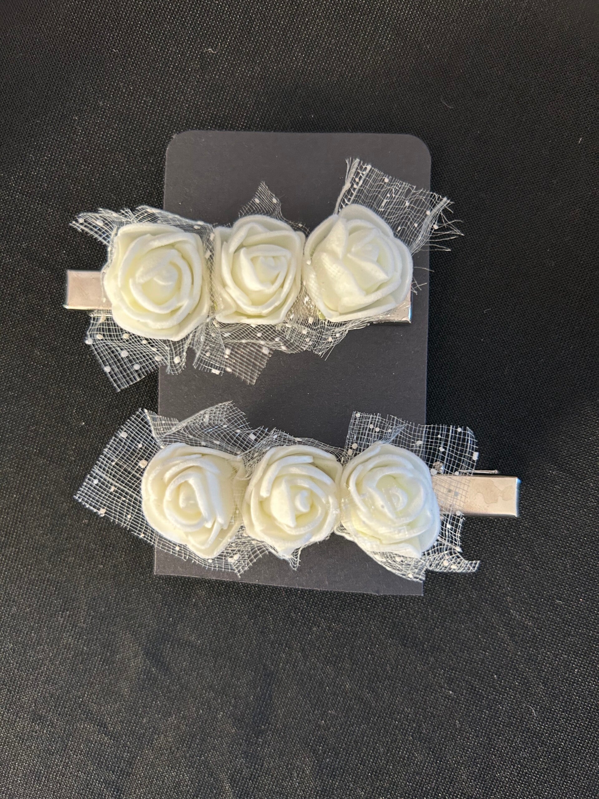 White rose hair clips