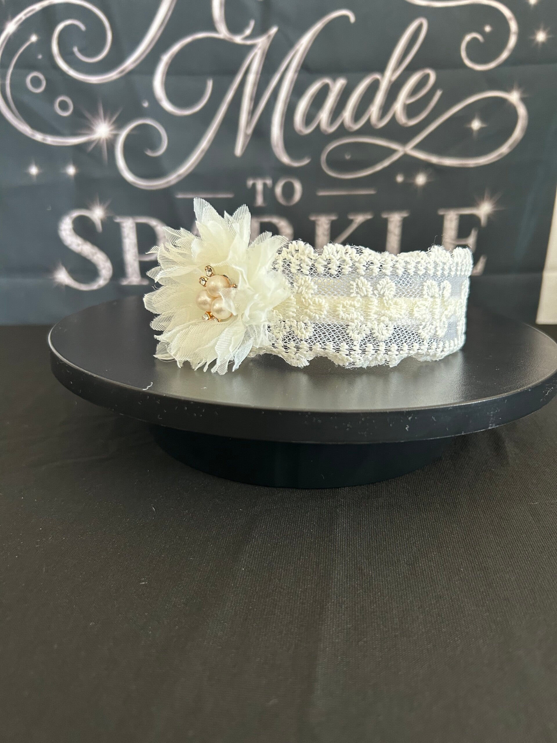 Cream lace headband with flower