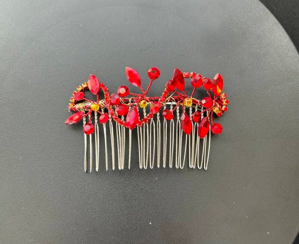 Red beaded hair comb
