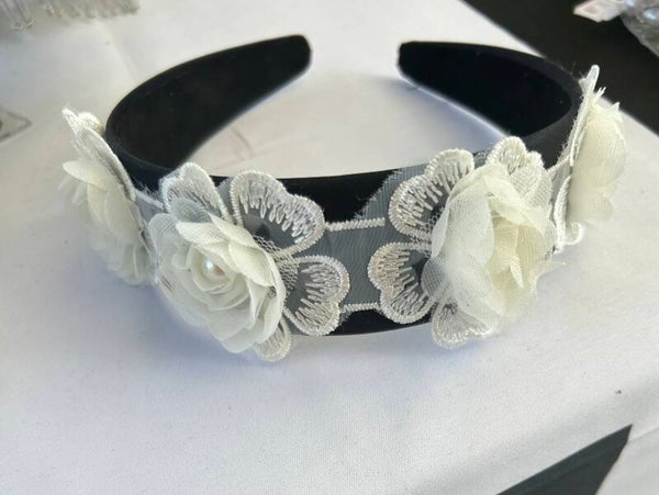 Black headband with flower trim