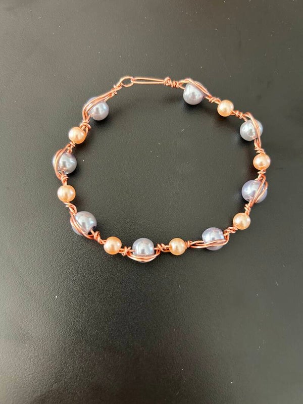 Silver and peach beads