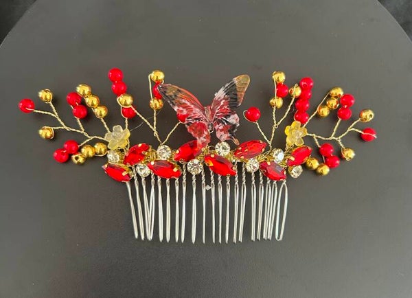 Red and gold hair comb