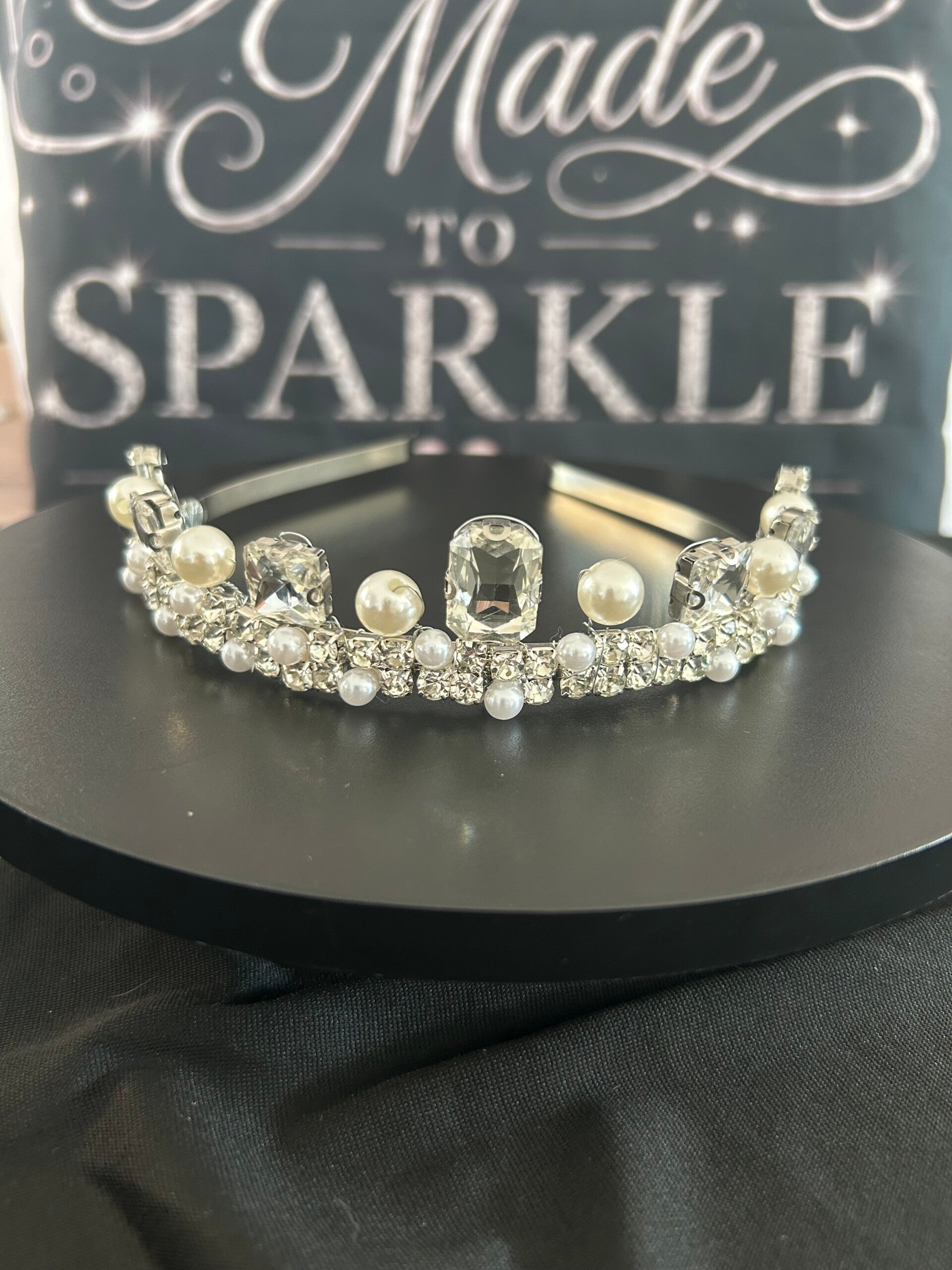 Sparkly silver tiara with square beads