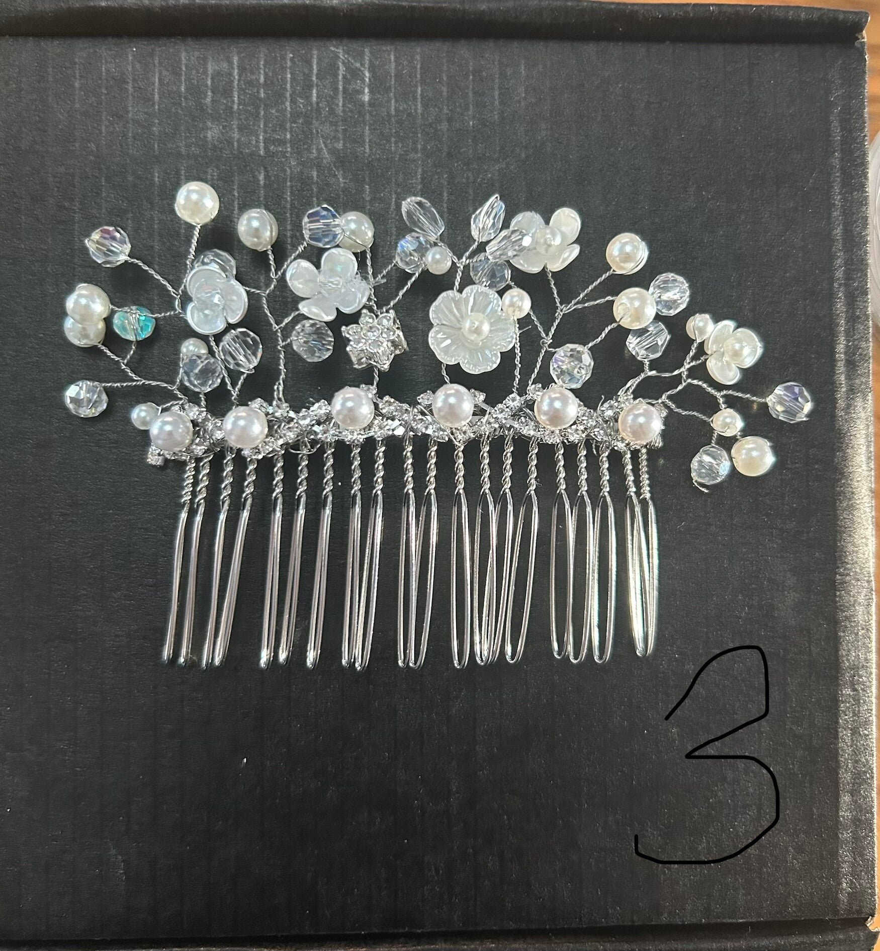 Silver flower hair comb
