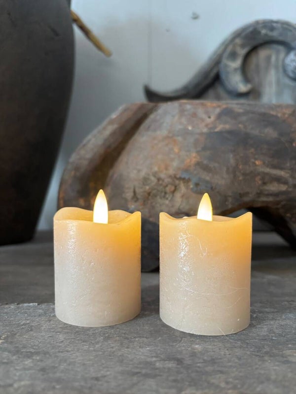 LED wax stompkaarsen taupe – set van 2