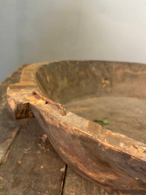 Grote Oude Houten Schaal met Handvat 50 cm C
