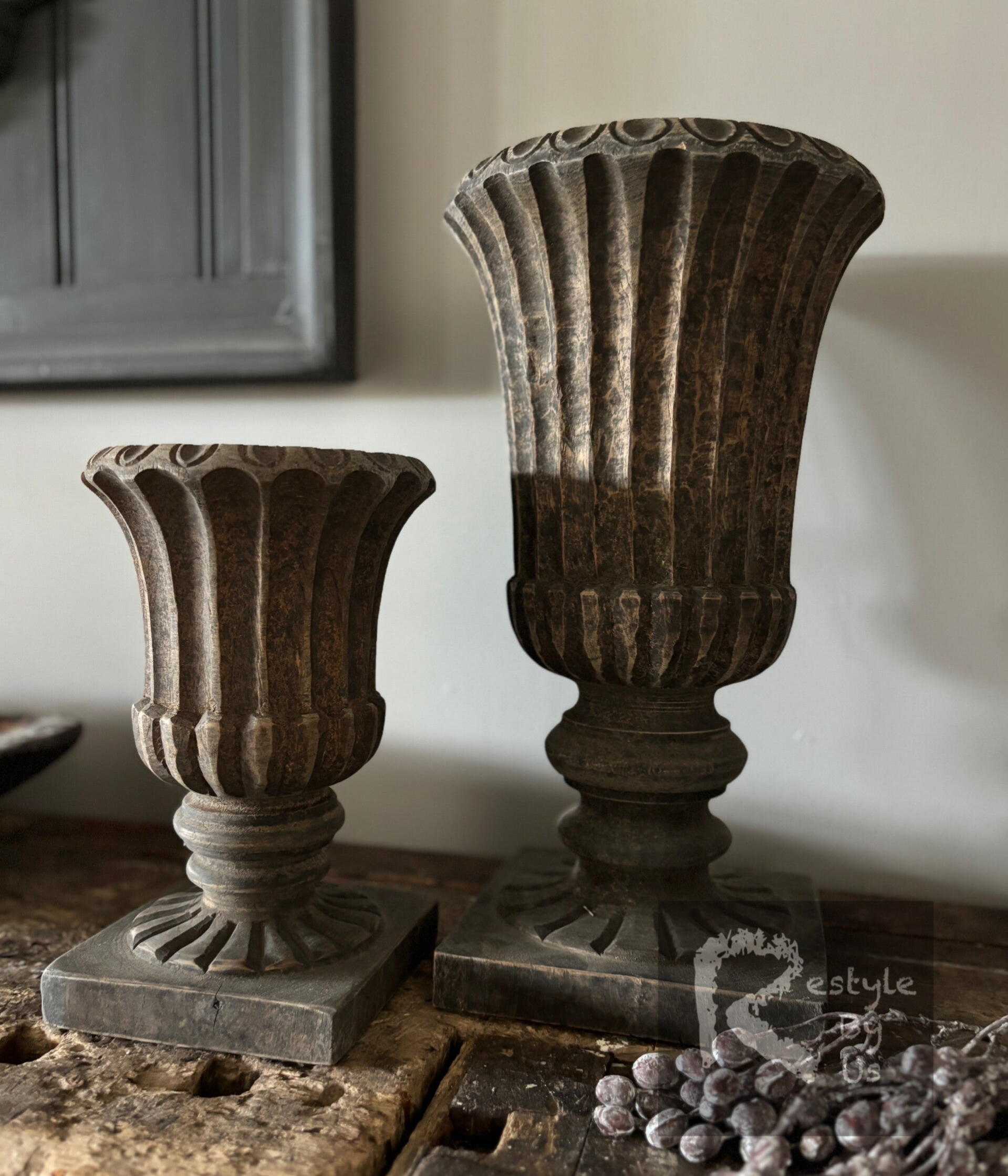 Houten kelkpot met handgesneden details – Luksa potten