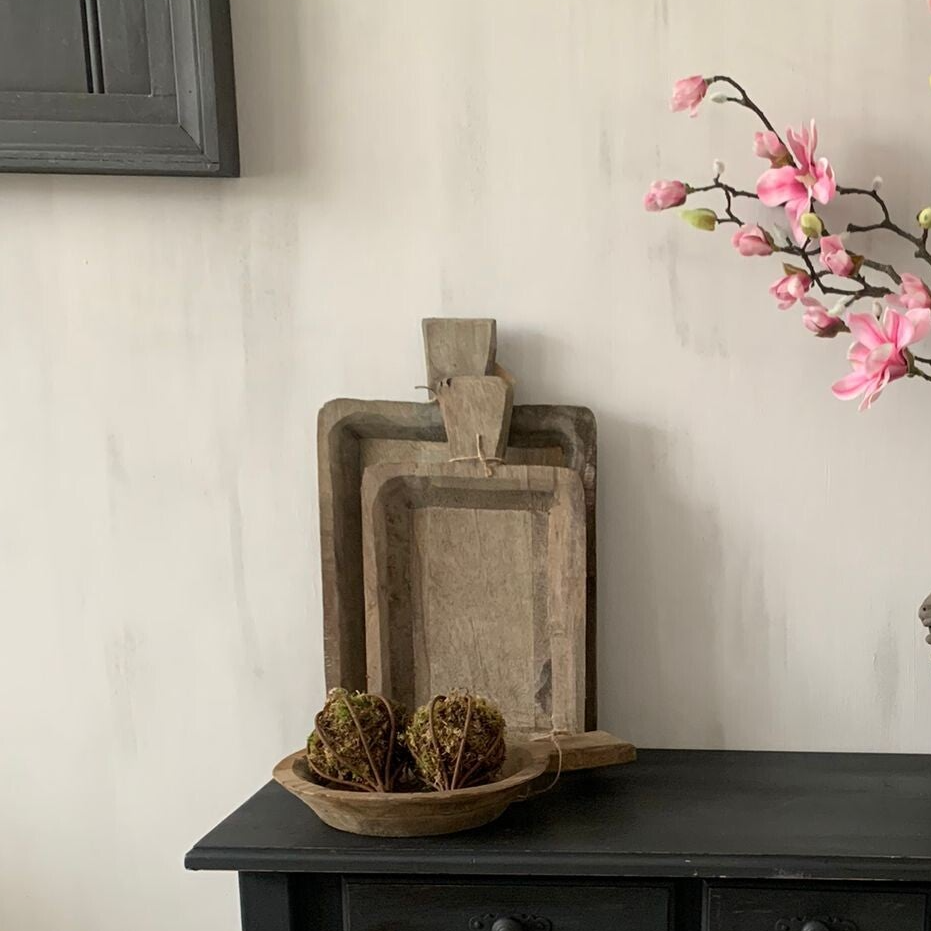 old wood tray met handvat rechthoek