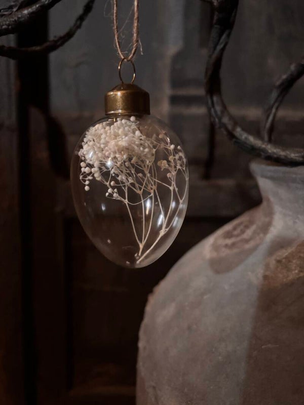 Hanging glass egg white 4 stuks