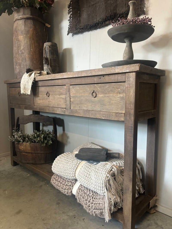Side Table Driftwood met 3 lades & onderblad