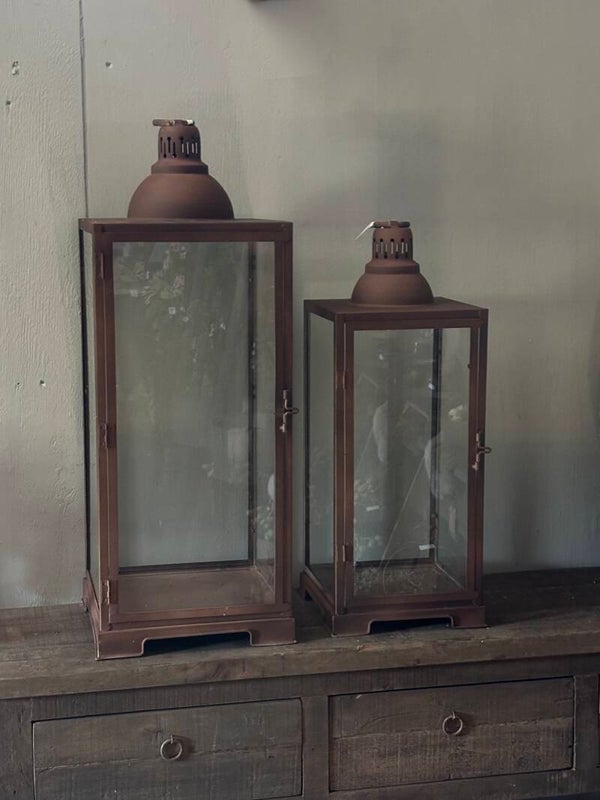 Metalen Lantaarn Roestbruin met Glas
